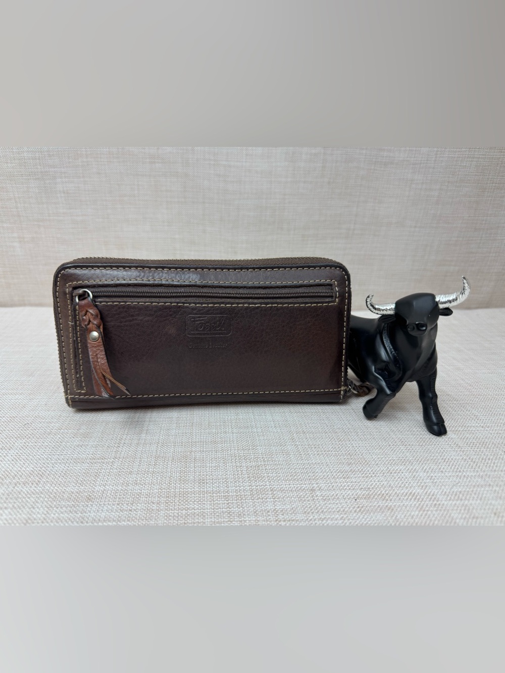 Fossil Dark Brown Leather Zip Wallet Wristlet
